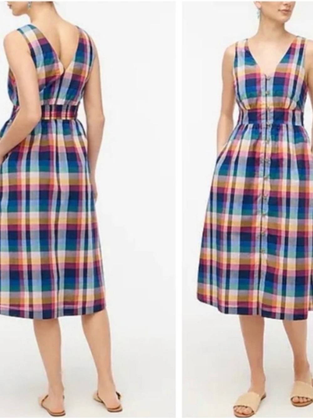 J. Crew Multicolor Plaid Midi Dress